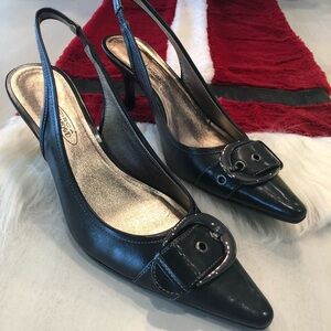 Joan & David Black Slingback Heels with Buckle